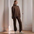 thumbnail image 2 of Women'S Autumn Winter Knit Sweater Set Set Thichen Warm Sweater Elastic Trousers Brown S, 2 of 3