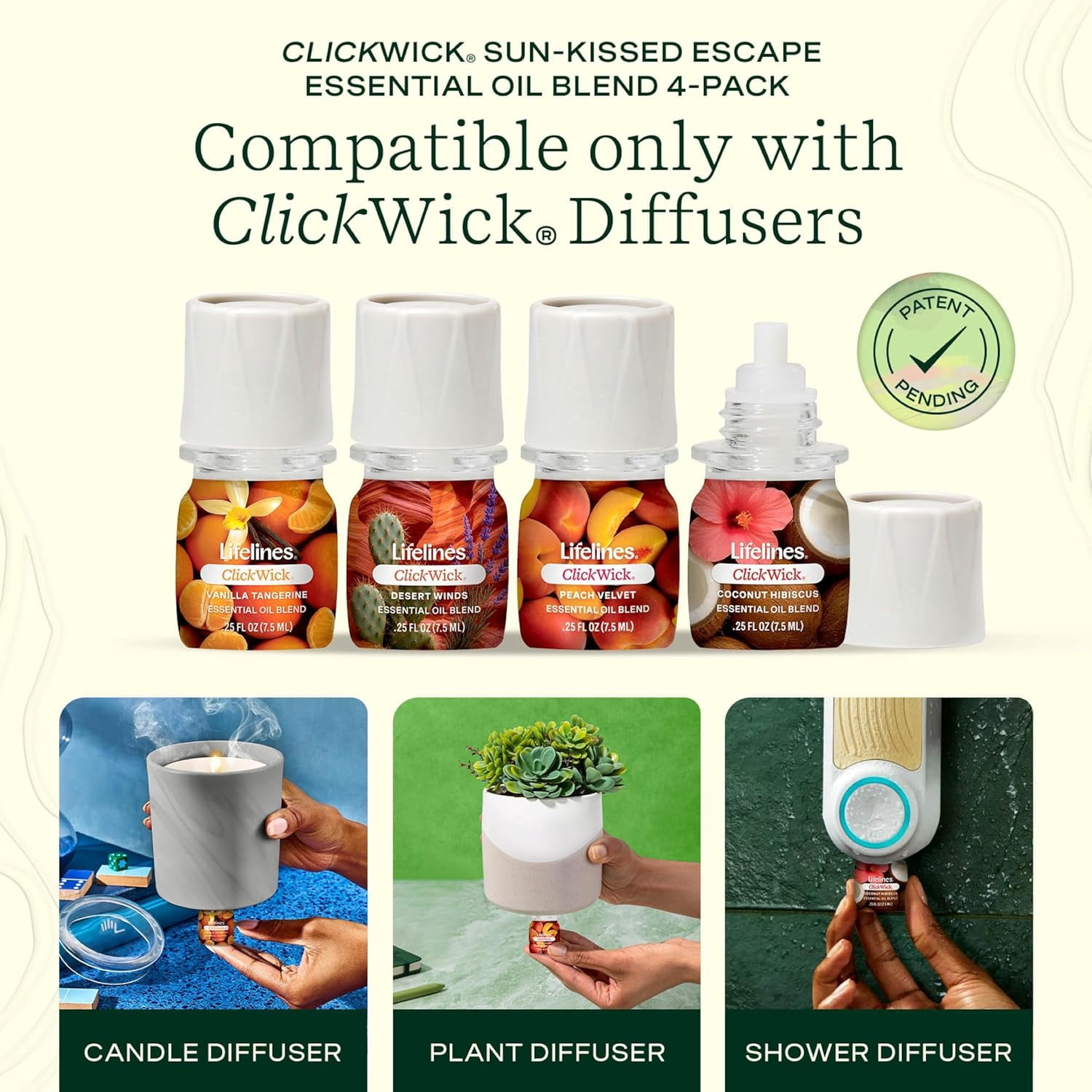 ClickWick Sun-Kissed Escape Essential Oil Blend Collection, Long-Lasting Scented Fragrance for Aromatherapy, 4 Pack