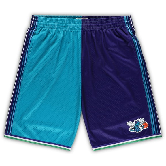 Men's Mitchell & Ness Teal/Purple Charlotte Hornets Big & Tall Hardwood Classics Split Swingman Shorts