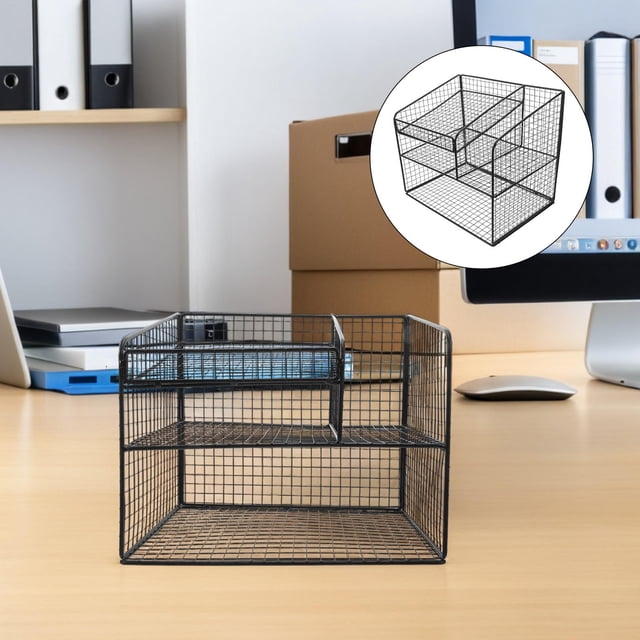 SOPOTUTU Metal Desktop Organizer Shelf with Phone Stand and Document Tray for Office Workspace