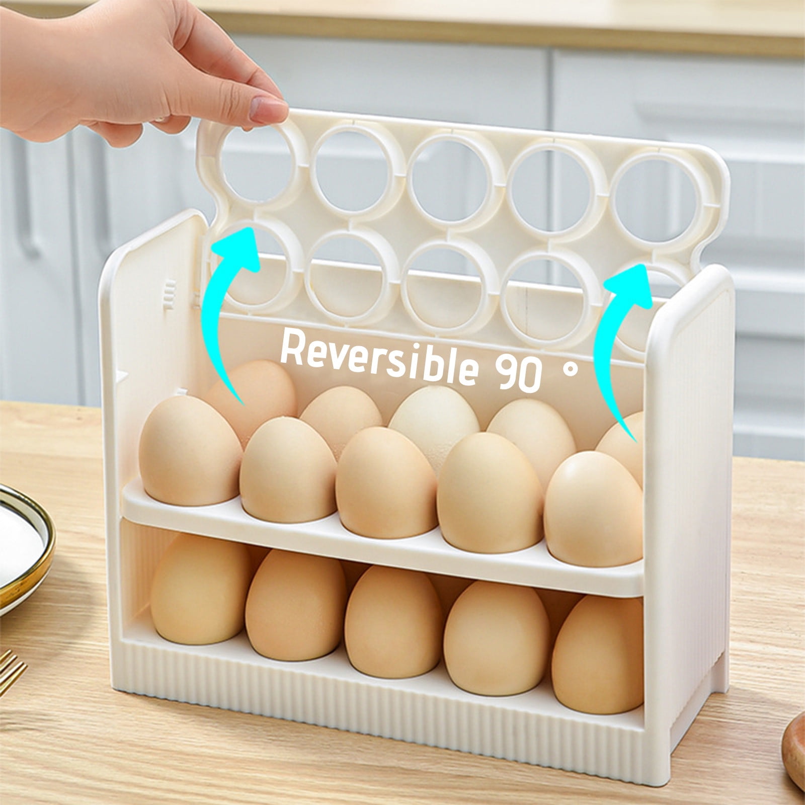 Kuroiy Egg Storage Box Organizer | 3-Tier 30 Egg Holder for Refrigerator Door | Clear Plastic Stackable Fridge Storage Basket | Space Saving Kitchen Pantry Compartment