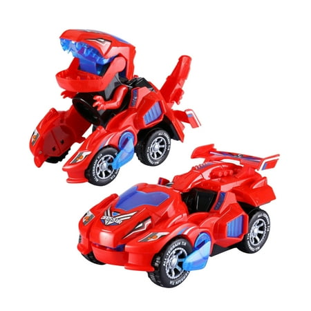 Automatic Transforming Dinosaur Toy Car with LED Lights & Music Flexible Wheels for Kids Best Gift for Boys Girls Age 3+ (Batteries Not Included)