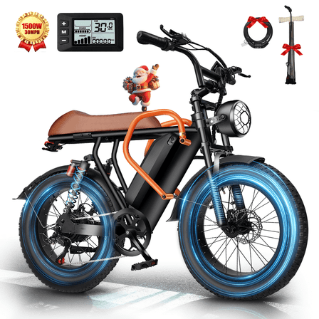 Electric Bike for Adults 1500W Peak , 30MPH Electric Bike,40 Mlies, 20" Fat Tire E-Mountain Bikes, 48V 15Ah Removable Battery Ebike, Dual Suspension, UL 2849
