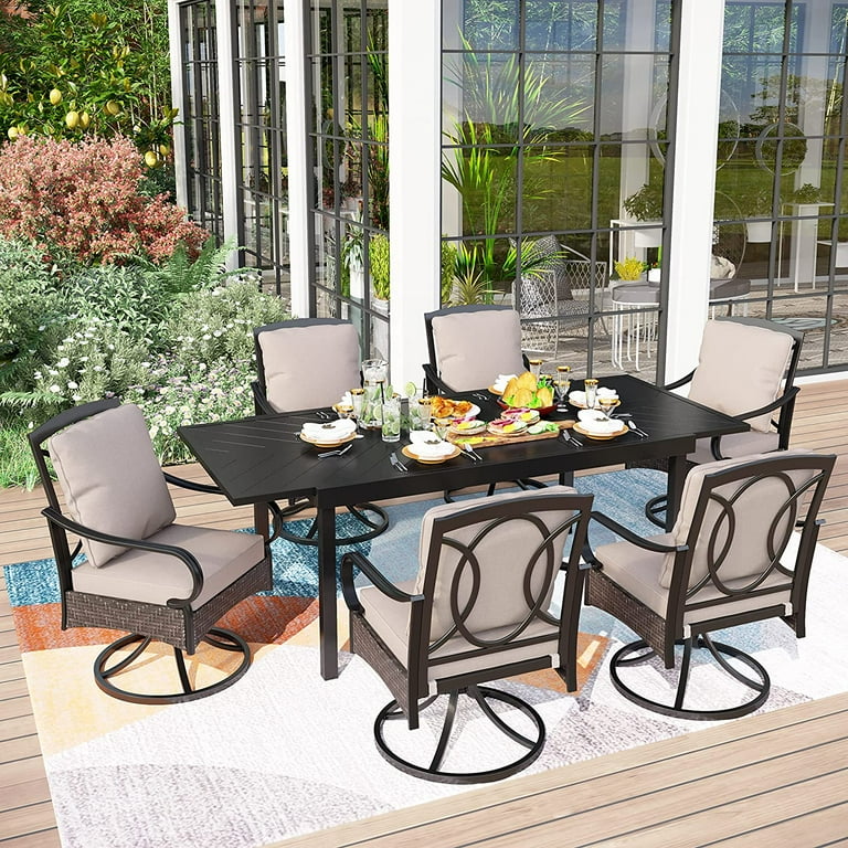 VILLA Outdoor Patio Dining Table and Chairs Set Heavy Duty 9 Piece Outdoor Dining Set for 8 8 Extra Large Patio Swivel Chairs 1 Extendable Rectangular 82 x 37 Patio Metal Table Walmart