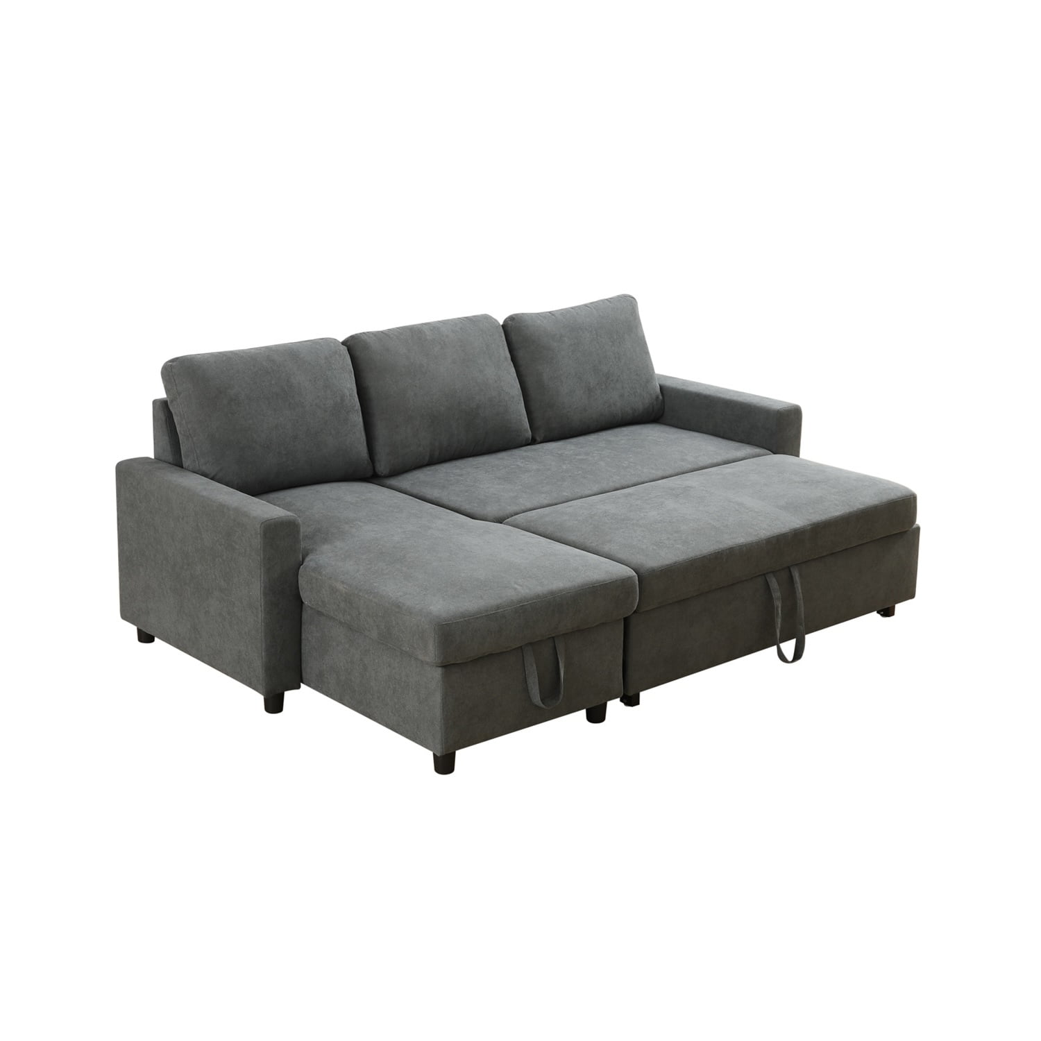 Hommoo Flannelette Reversible L-Shaped Sleeper Sofa Bed, Modern Sectional Couch Sofa Bed with Storage, Pull-Out Couch Sofa for Living Room, Bedroom and Office, Dark Grey