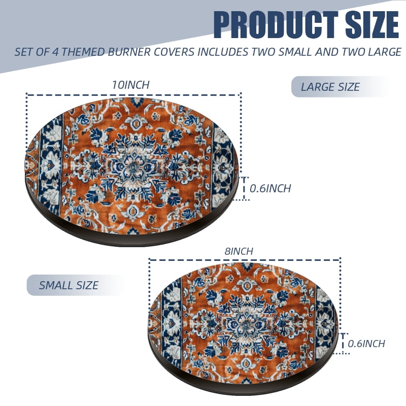 Metal Burner Covers for Electric Stove, Vintage Boho Floral Pattern Durable Round Gas Stove Burner Covers Set of 4, 8 Inches and 10 Inches