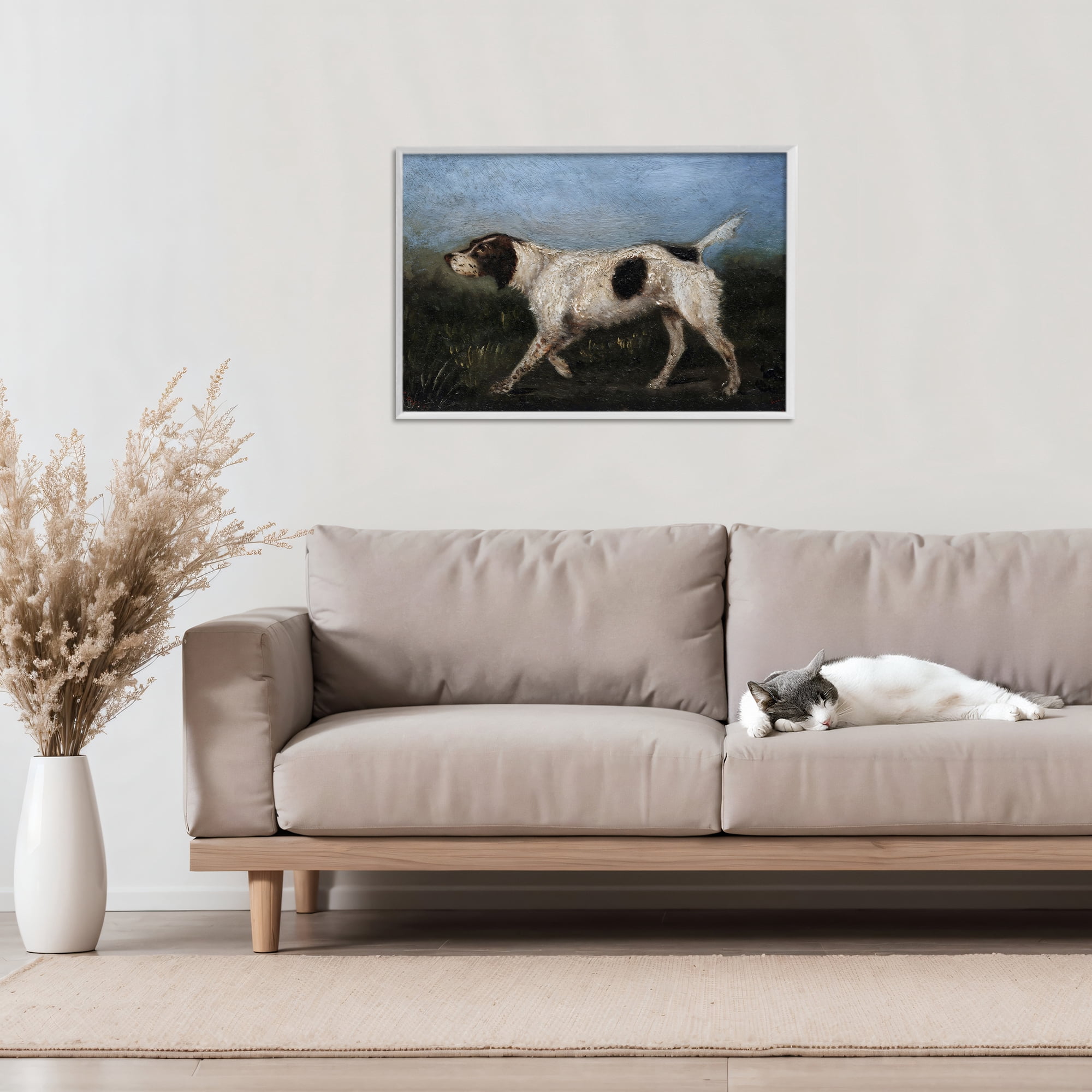 Stupell Industries Alert Hunting Dog in Field White Framed Giclee Art, design by Arlington Prints