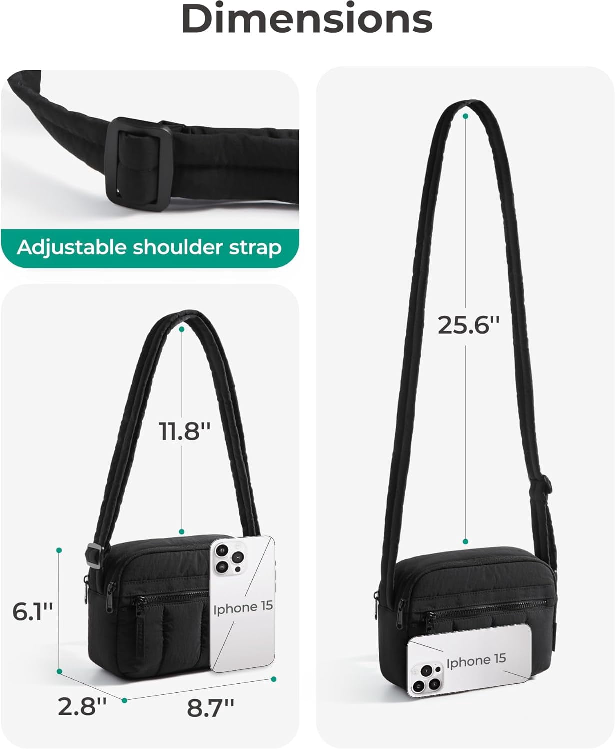 Kwuty Cross Body Purse, Mini Crossbody Bags for Women Travel Purse, Puffy Shoulder Handbag Wallet with RFID Blocking Slots,（Black-Small）
