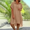 thumbnail image 2 of Midsumdr Womens Summer Dresses Casual Loose Plus Size Buttons Turndown Collar Short Sleeve Shirt Dresses Temperament Solid Color Temperament Knee Length Dresses, 2 of 5