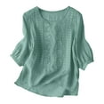 thumbnail image 2 of MYShe 3/4 Length Sleeve Women Tops Crew Neck Blouses Dressy Casual Shirts Loose Fit Business Work Clothes Womens Tops Mint Green,L, 2 of 7