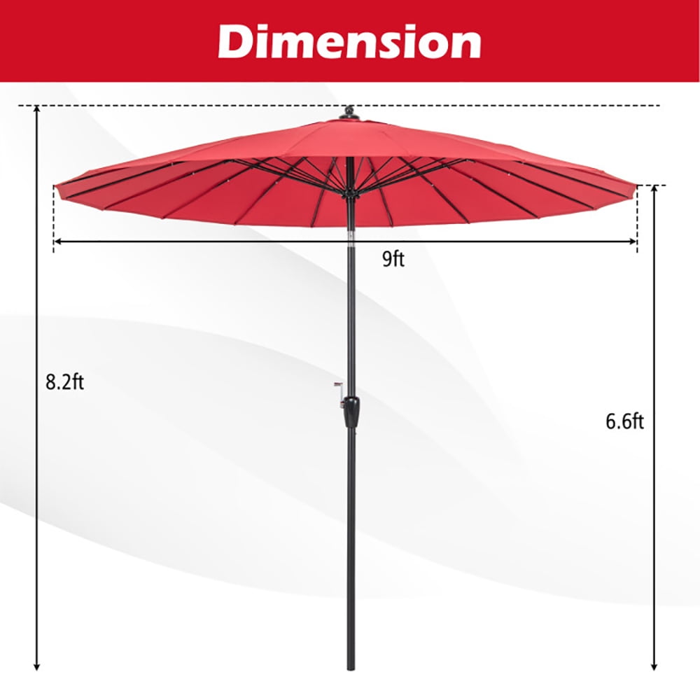 Aimee Lii 9 Feet Round Patio Umbrella with 18 Fiberglass Ribs, Sunbrella Patio Umbrellas, Red Aimee Lii 9 Feet Round Patio Umbrella with 18 Fiberglass Ribs, Sunbrella Patio Umbrellas, Red