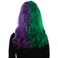 thumbnail image 7 of HPO Adult Women's Two Tone Green and Purple Color Wavy Medium Length Trendy Galactic Maiden Wig | Breathable Standard Cap Design, 7 of 7
