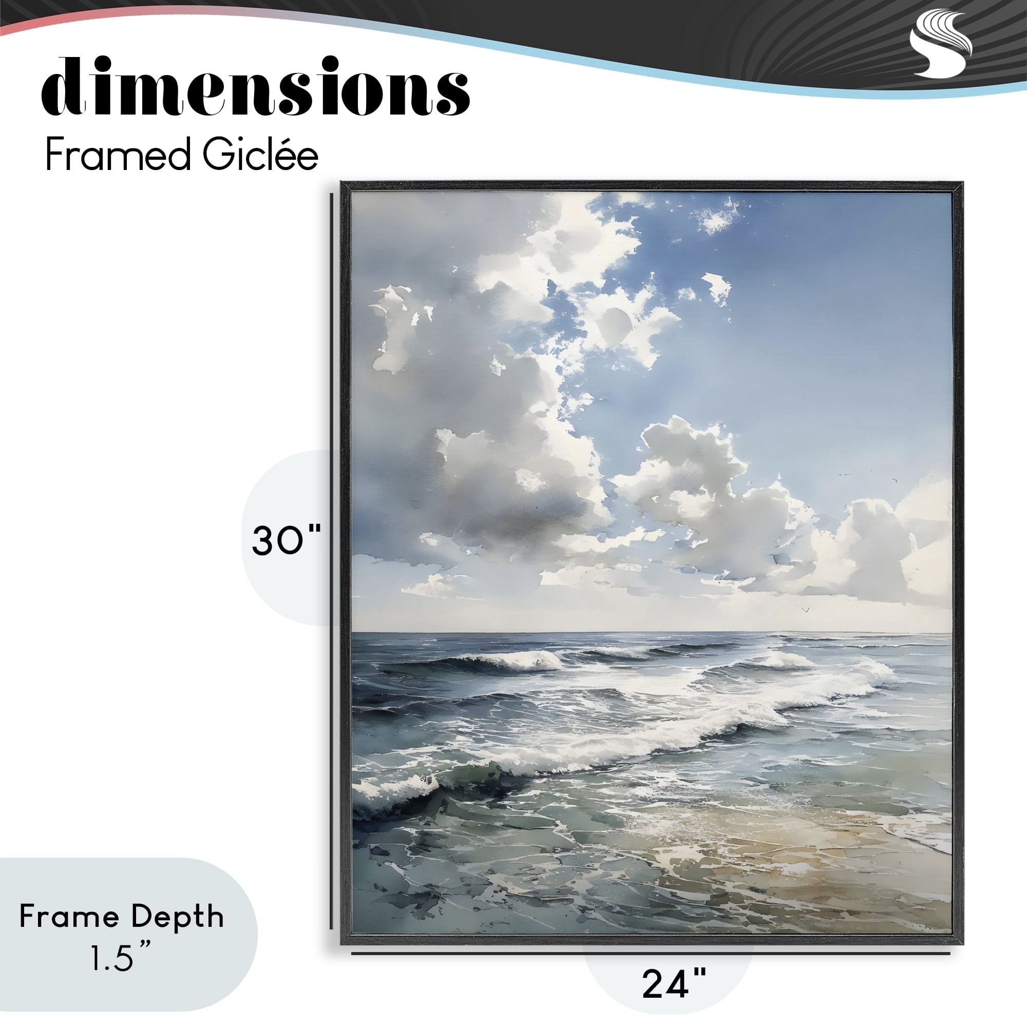 Stupell Industries Soft Waves & Clouds Black Framed Giclee Art, design by Franklyn Gregory