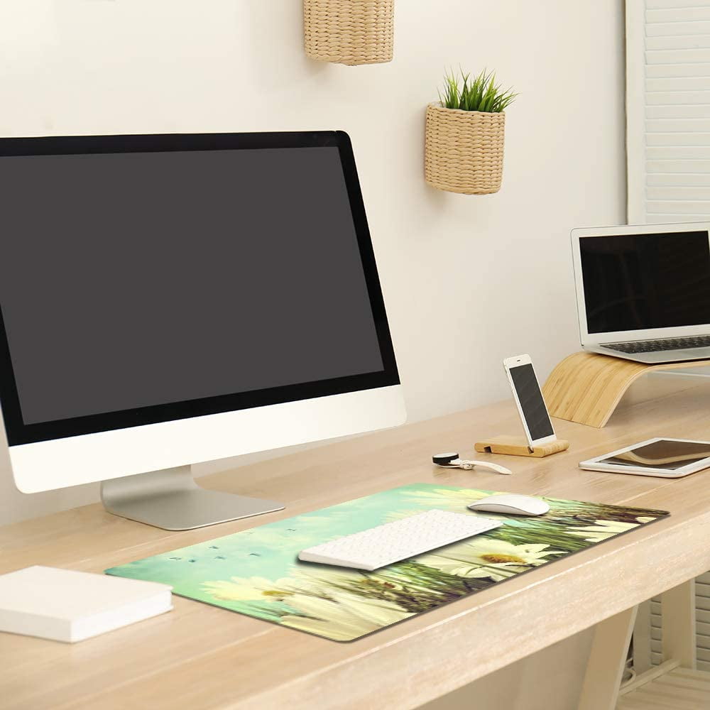 armdgodx Non Slip Waterproof PU Leather Multifunctional Desk Pad, 31.5 × 15.7, Daisies in Summer