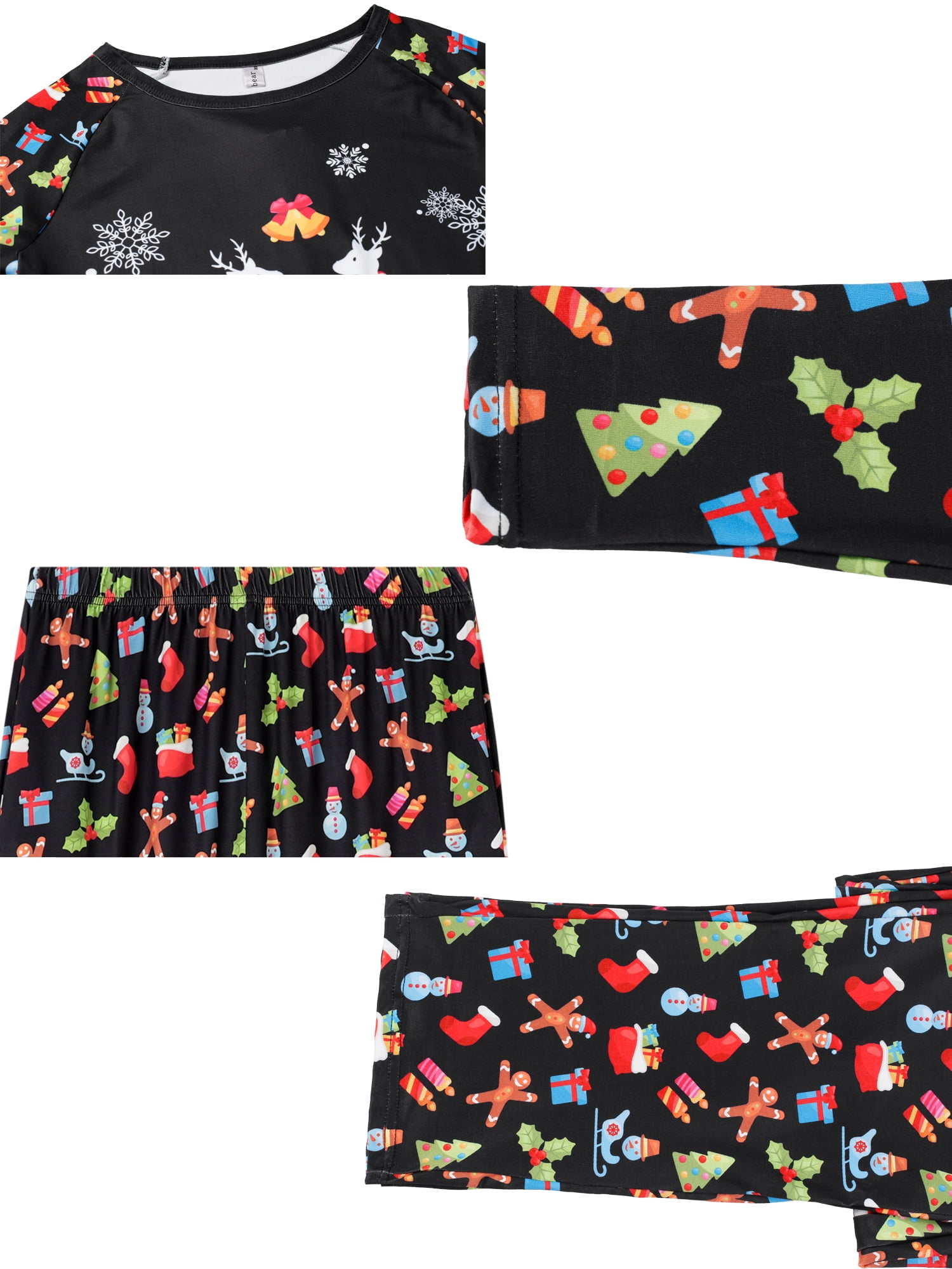 DARING DIVA Pajama Set Deer Print Long Sleeve Black Top Print Pant ["Boys & Girls"] L Black