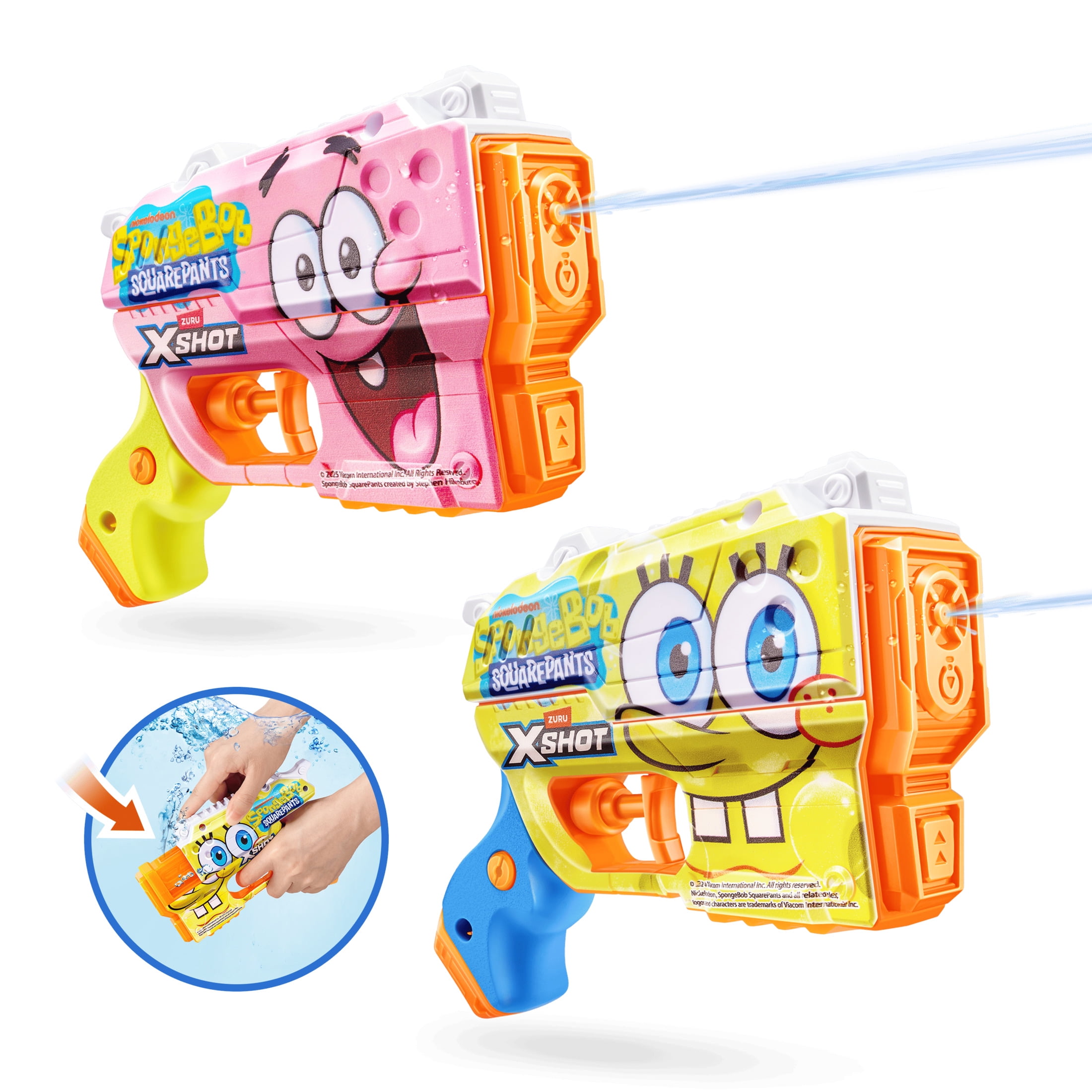 XSHOT Water SpongeBob Jr Fast-Fill Water Blaster 2-Pack by ZURU – Kid-Sized Water blasters with SpongeBob Design, Fast-Fill Tech, 30ft Range & 150ml (5 fl. oz.) Tank, Outdoor Summer Toy for Kids Ages