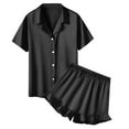 thumbnail image 6 of BLVB Girls Pajamas Satin Pajama Set Silk Pjs Short Sleeve Button down Shirts Summer Ruffle Sleepwear for Big Kids 5-15Y, 6 of 6
