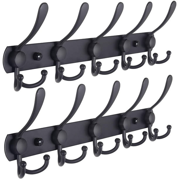 Coat rack wall mount-5 triple hooks, heavy duty, stainless steel