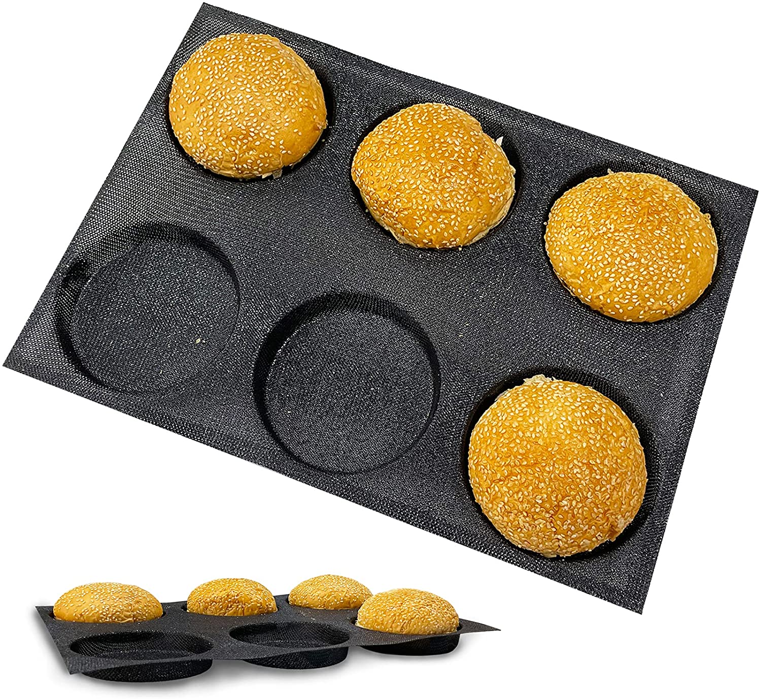 Hamburger Bun Pan, Mesh Silicone Hamburger Bun Mold, Non Stick Baking