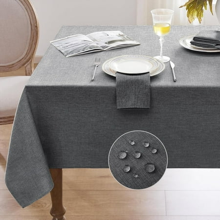 

Linen Textured Rectangle Tablecloth Waterproof Wipeable Farmhouse Burlap Table Cloth Stain Resistant Wrinkle Free Table Covers for Kitchen Dining Holiday Party (60 x 120 Dark Grey)