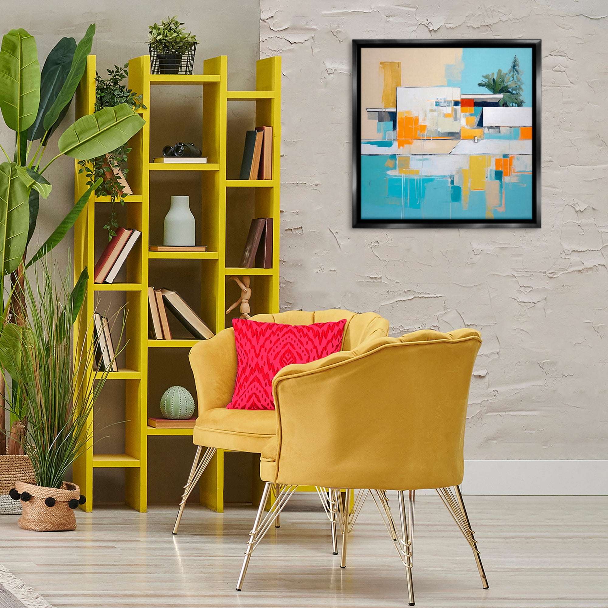 Stupell Industries Tropical Abode Abstraction Town & City Painting Black Floater Framed Canvas Art Print Wall Art, 25 x 25