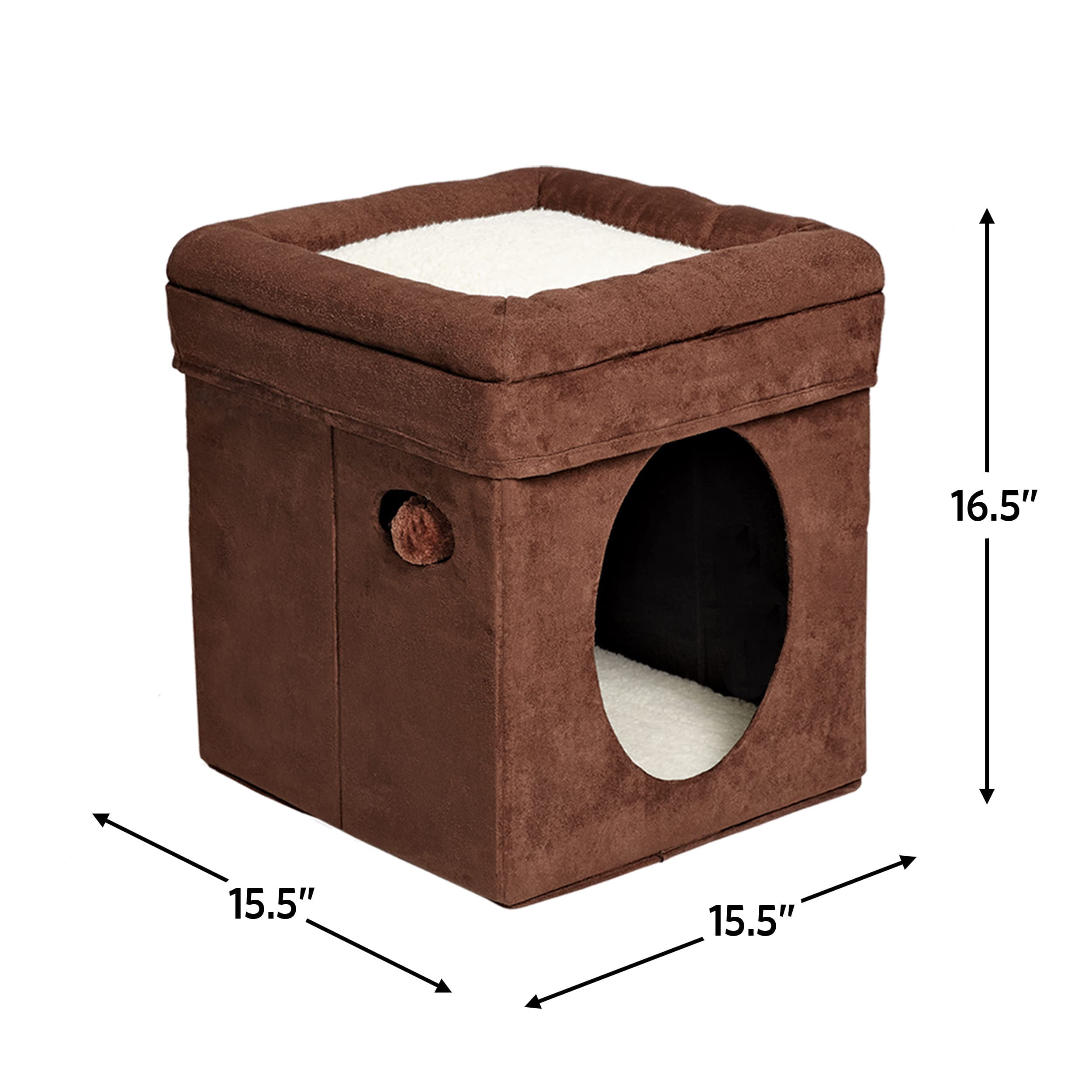MidWest Homes for Pets Curious Cat Cube, Foldable Cat Cube for Home or Traveling Play, Brown