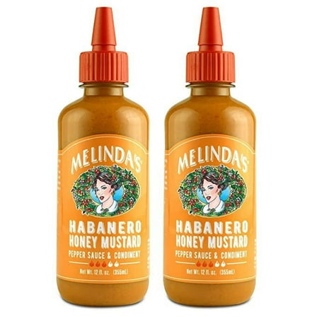 Melindaâ€™s Habanero Honey Mustard - Habanero Hot Sauce with Fresh Peppers, Real Mustard - Gluten Free, Keto Hot Sauce - 12 oz, 2 Pack