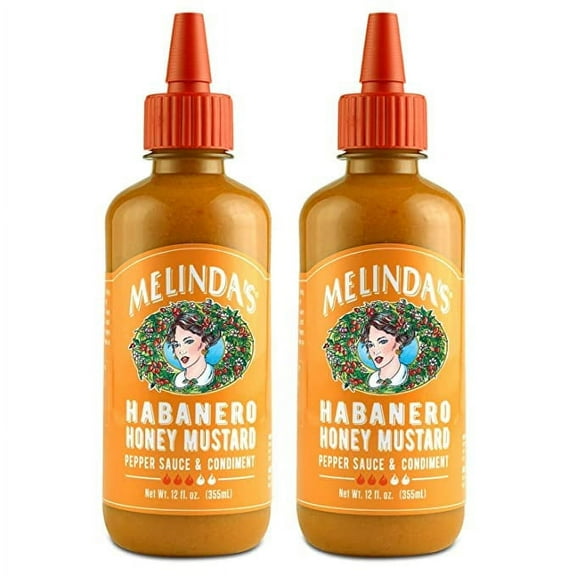 Melindaâ€™s Habanero Honey Mustard - Habanero Hot Sauce with Fresh Peppers, Real Mustard - Gluten Free, Keto Hot Sauce - 12 oz, 2 Pack
