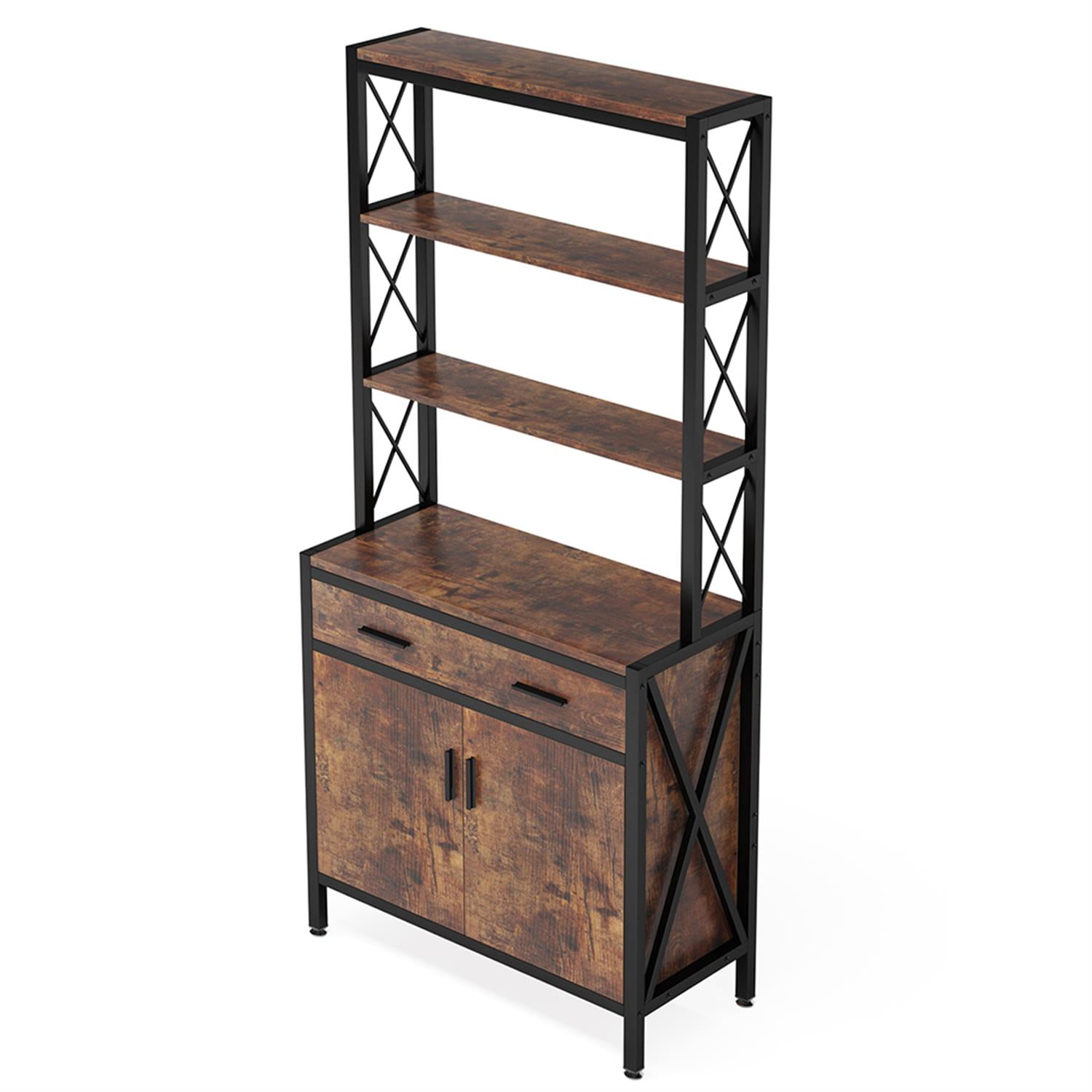 Demi Bonn 68"dustrial Bookshelf, 4-Tier Etagere Bookcase with Drawer and Cabinet for Bedroom, Living Room, Brown