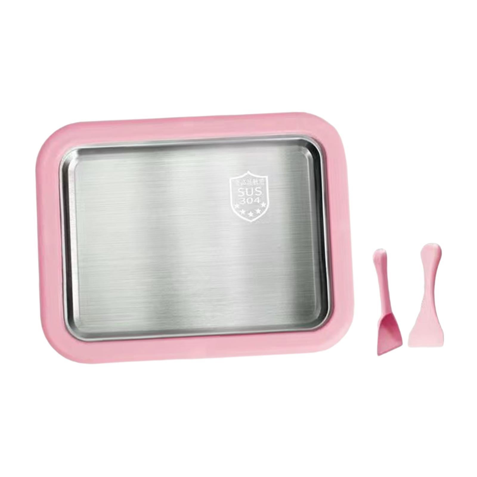 TISHITA Maker Ice Cream Homemade Tray Yogurt with 2 Spatulas Household Gelato Icecream Instant Cold Plate Pink