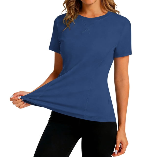 Uootdi T Shirts for Women Short Sleeve Solid Running Tops Daily Active Style Quick Dry Breathable Fitted Shirts Gift