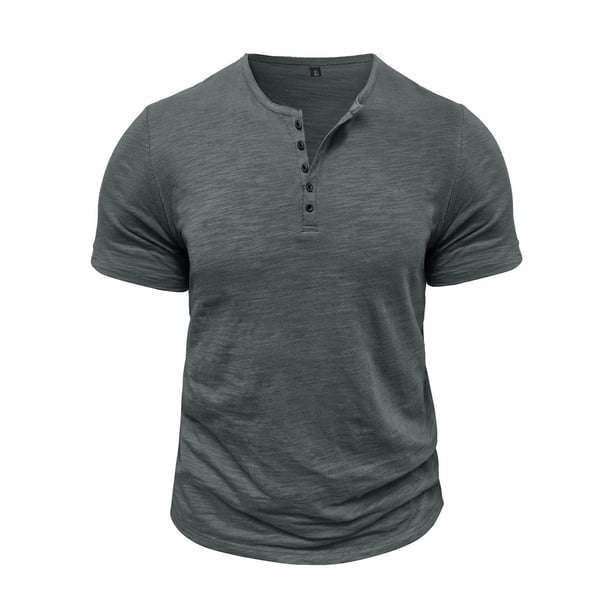 Ceisia Men's Slim-Fit Henley Neck Slub Cotton Short Sleeve T-Shirt Gray S Gifts