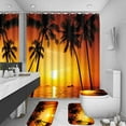 thumbnail image 2 of Coconut Palm Shower Curtain Set,4PCS Purple Sun Bathroom Sets with Shower Curtain and Bath Mat, Toilet Lid Cover and U Shaped Rugs,72"x72" Polyester Fabric Bathtub Curtain with Hooks, SETZZTE12, 2 of 8