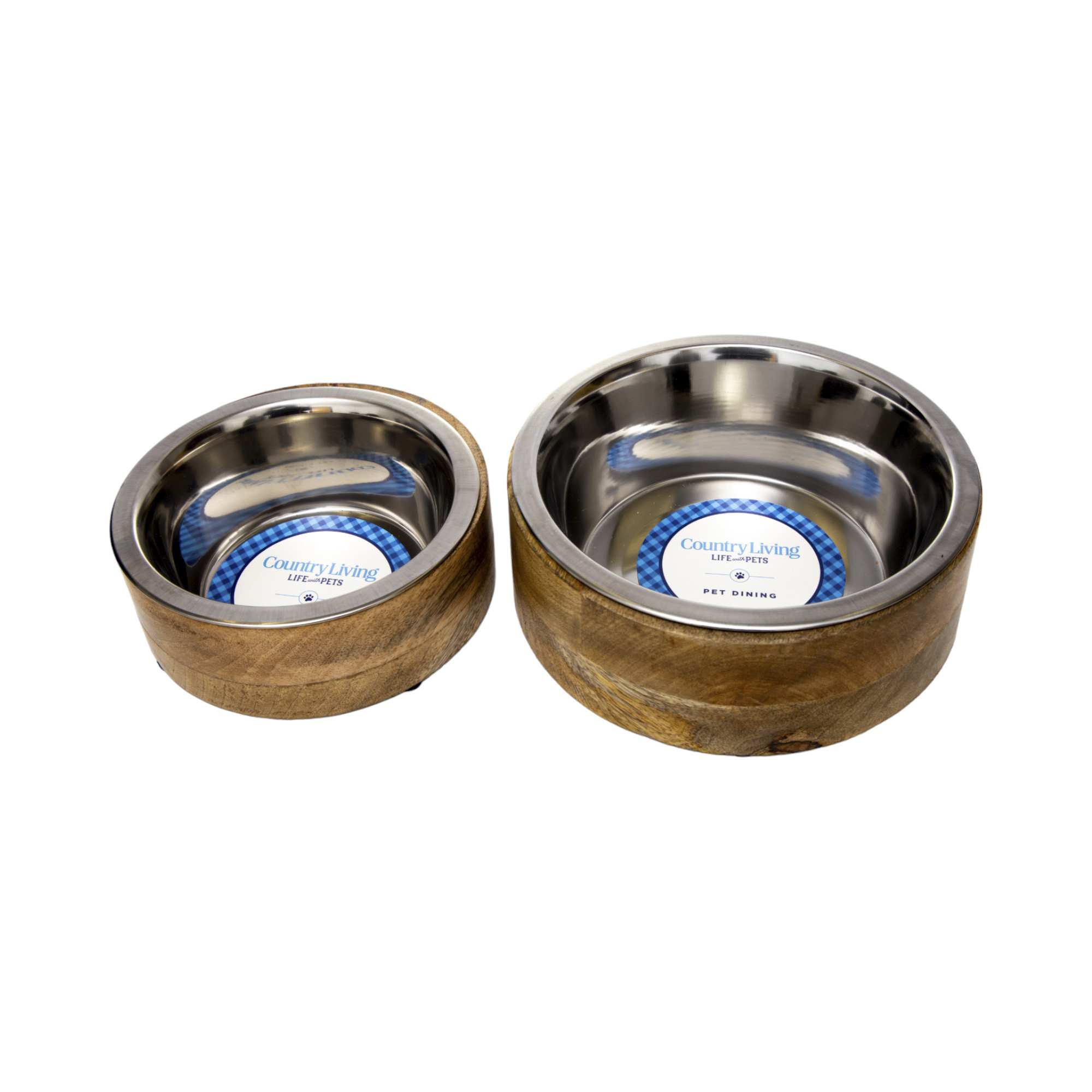 Country Living Stainless Steel Dog Bowl with Cylindrical Mango Wood Holder, 1 Quart