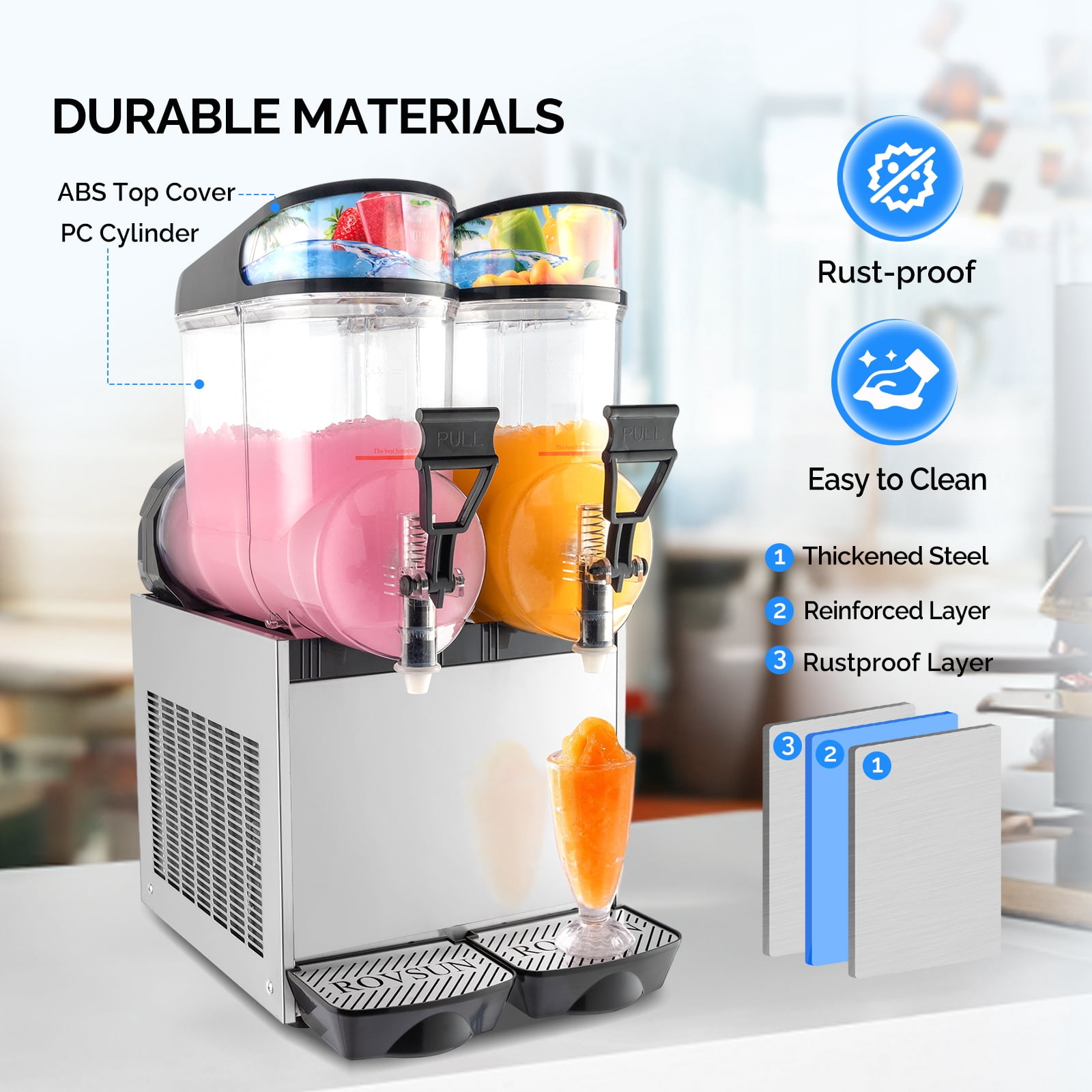 RovSun Slushie Machine 8 Gal 2-Tank Commercial Frozen Drink Maker 2 Count