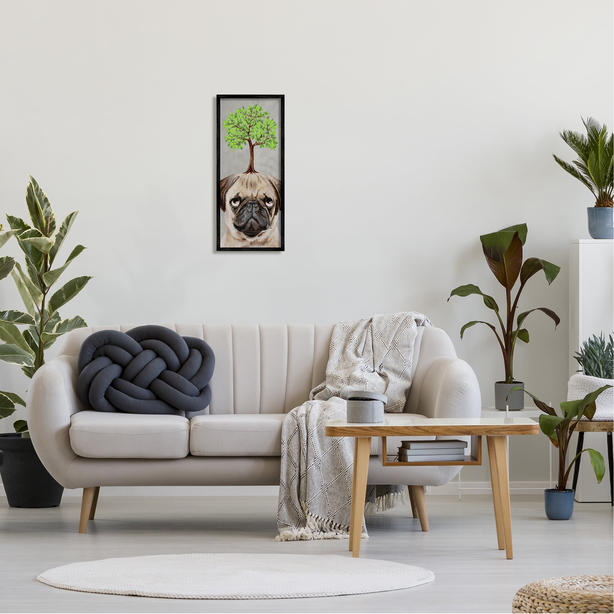 Stupell Industries Pug Growing Tree Portrait Animals & Insects Painting Black Framed Art Print Wall Art