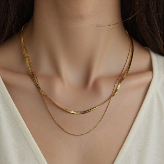 Double Layer Necklace for Women, 14K Gold Filled Fashion Snake Chain Chokers, Female Fashion Jewelry Gift