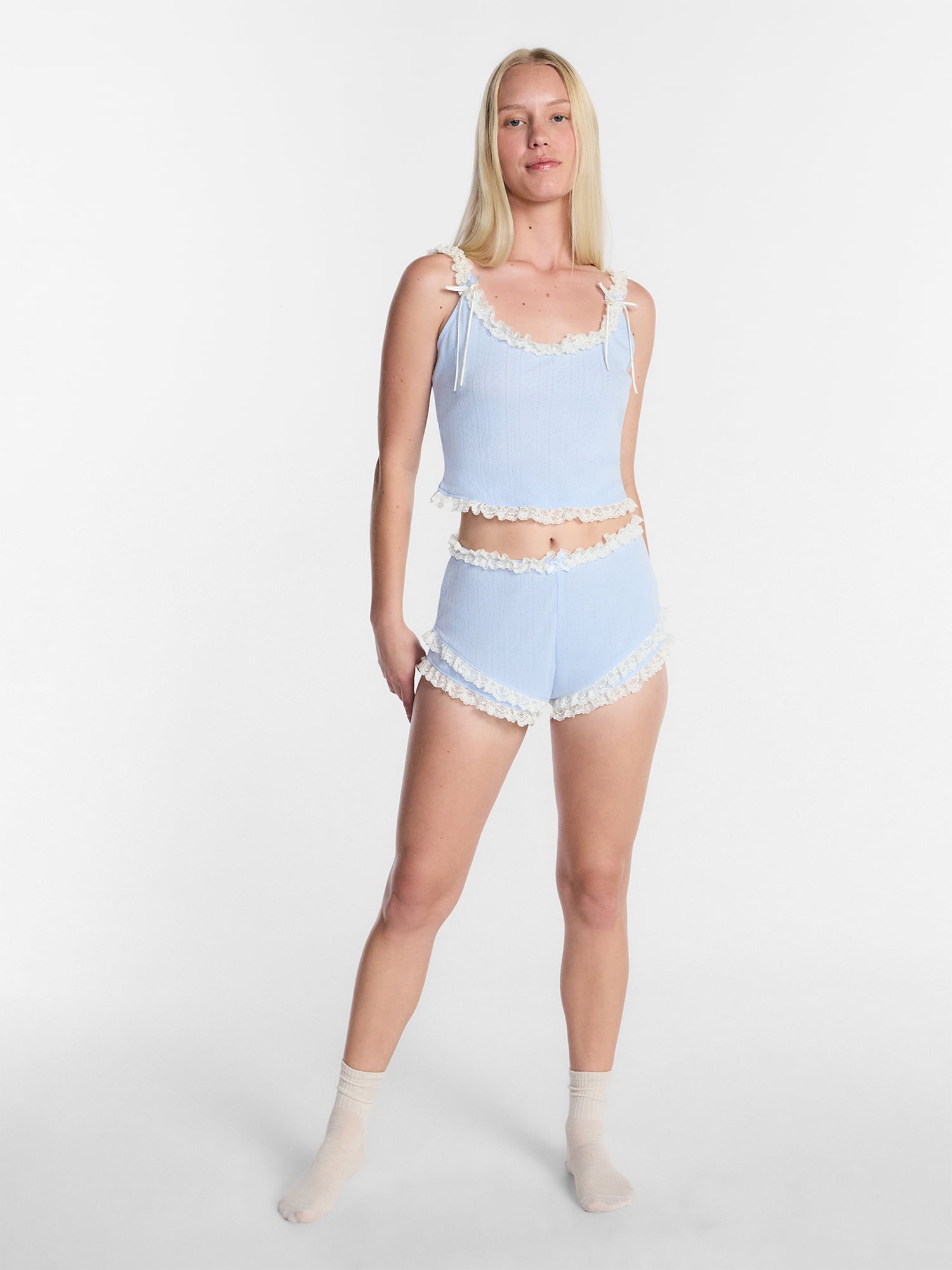 Kacey Lee Women's Pointelle Ruffle Sleep Set, 2-Piece, Sizes XS-XXL