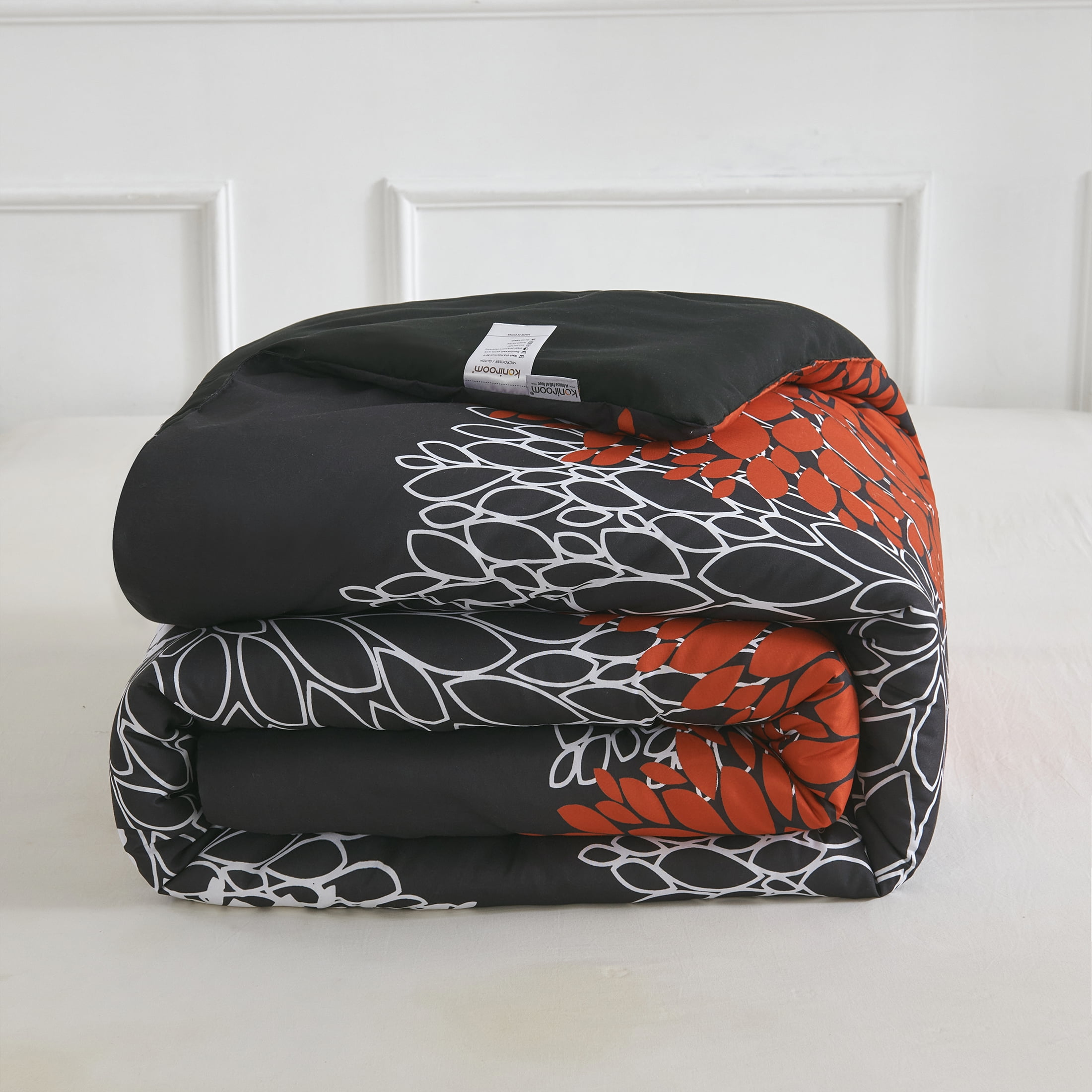 Koniroom Red and Black Floral Comforter Set Queen Size, Modern Bedding for Women