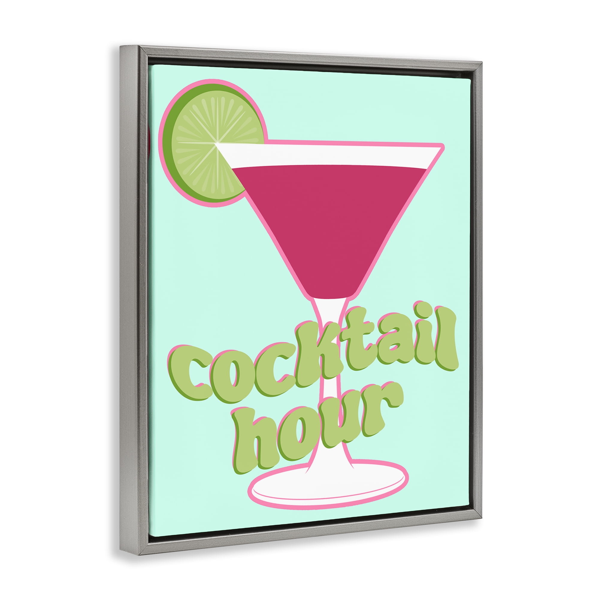 Stupell Industries Retro Cocktail Hour Food & Beverage Painting Gray Floater Framed Canvas Art Print Wall Art, 17 x 21