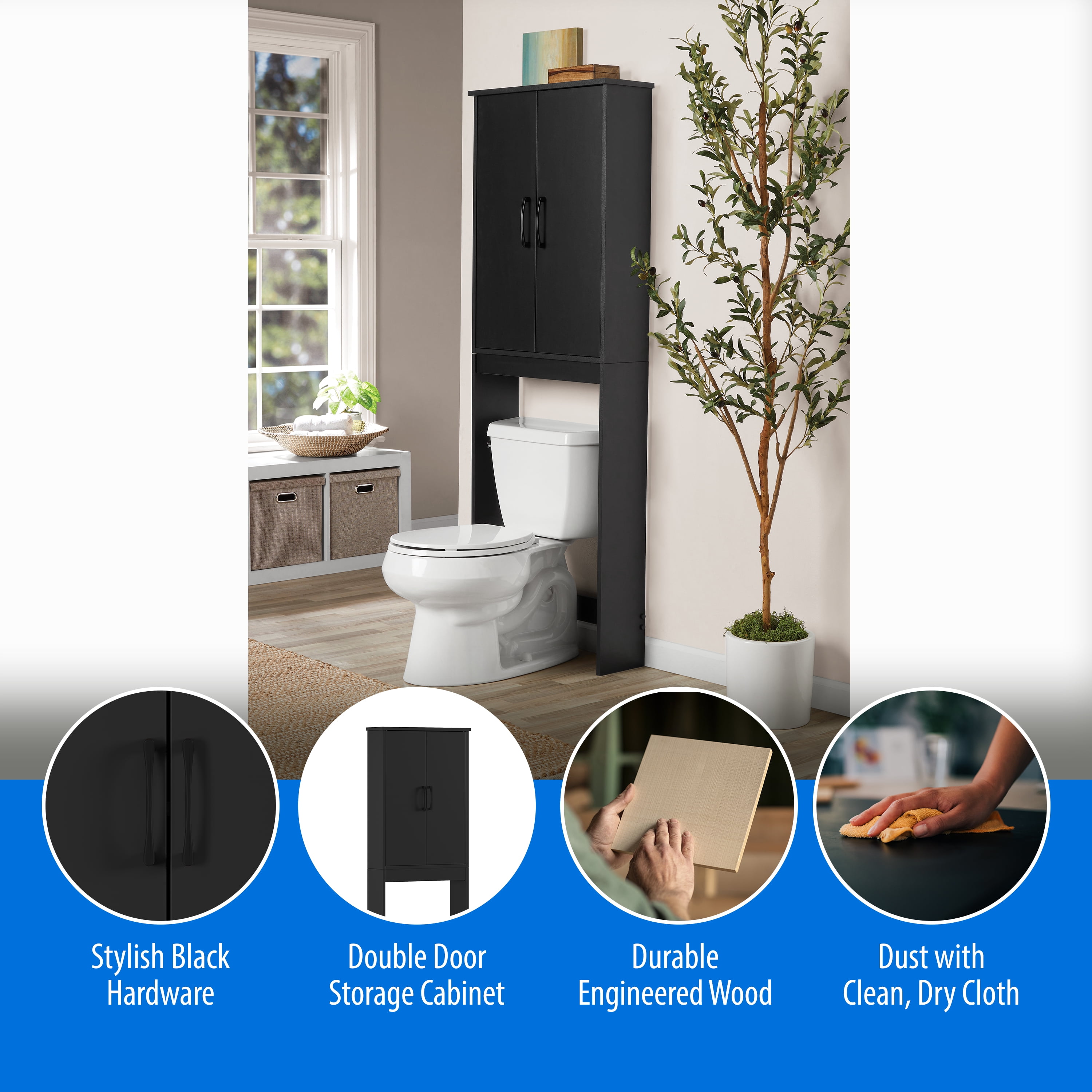 Mainstays Ardent Over-the-Toilet Bathroom Storage Cabinet, Black