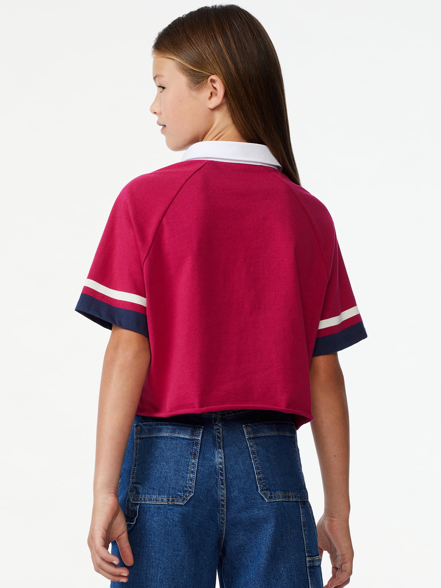 Free Assembly Girls Rugby Stripe Polo Shirt, Sizes 4-18