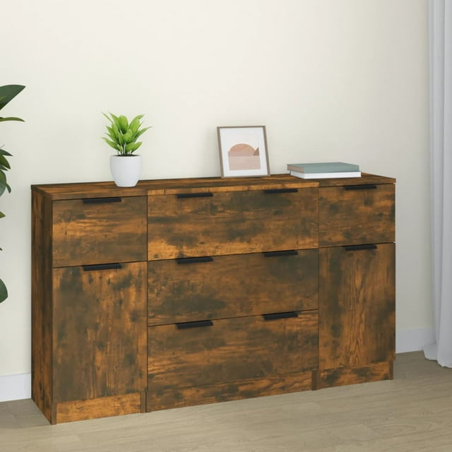 vidaXL Coffret Buffet 3 Pièces Chêne Fumé Bois d'Ingénierie