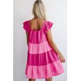 thumbnail image 2 of Women's Pink Crinkled Colorblock Patchwork Flutter Tiered Mini Dress - [ZhiHiMeRi] | (US 12-14)L, 2 of 12