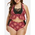 thumbnail image 1 of Más el tamaño del estampado de flores del entrecruzamiento Halter Tankini del traje de baño Rosegal Vestidos casuales de talla grande, 1 of 5