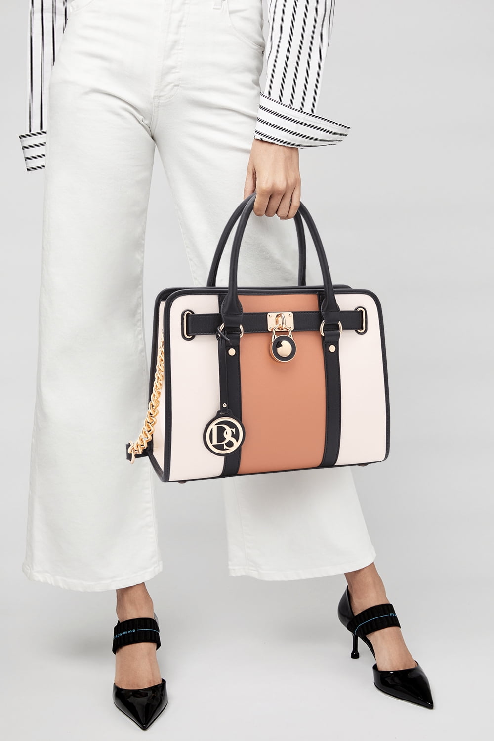 Dasein Women Handbags Purses Two Tone Satchel Bags Top Handle Shoulder Bags Work Tote with Matching Wallet