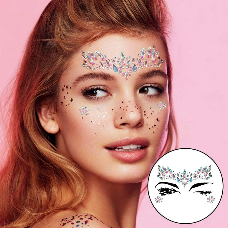 Stars Moon Face Gems Jewels Stick on Face Makeup Eyes Gems Crystal  Rhinestones Sticker Gift for Women Accessories Costume Temporary Tattoos