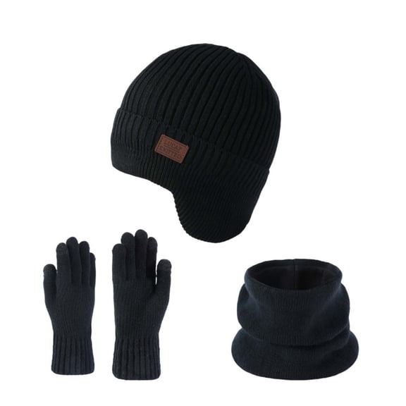 ZQUUVOU Beanie Neck Warmer Gloves 3 Piece Set for Women Men Unisex Solid Color Thermal Winter Outdoor Sports Accessory Black