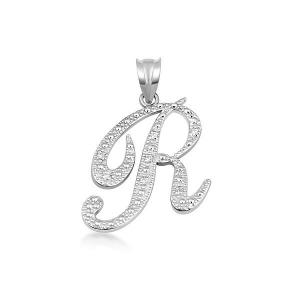 .925 Sterling Silver Cursive Letter Script "R" CZ Initial Pendant Necklace with 18" Chain