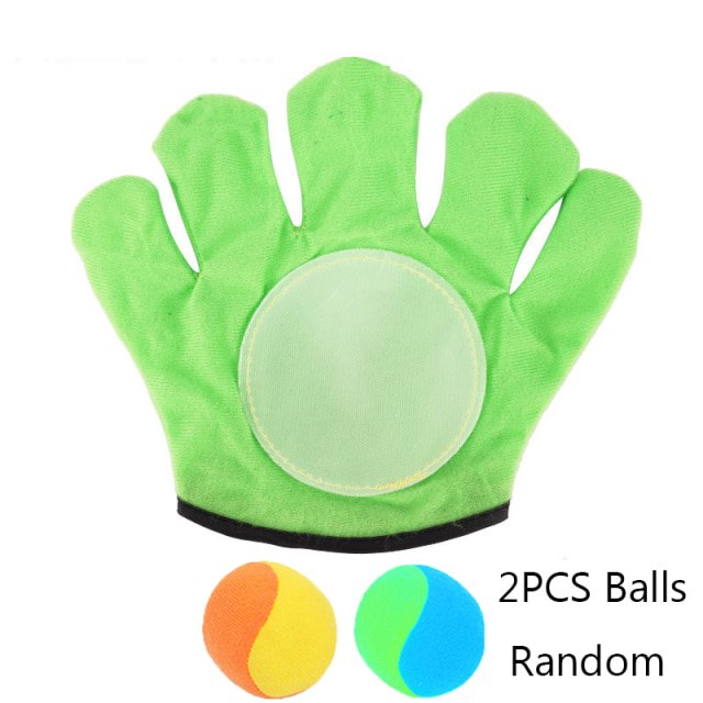 1 Set Kids Sucker Sticky Ball Toy Outdoor Sports Catch Ball Game Throw And Catch Parent-Child Interactive Partner Entertainment, 2 Balls and 2 Gloves, Green